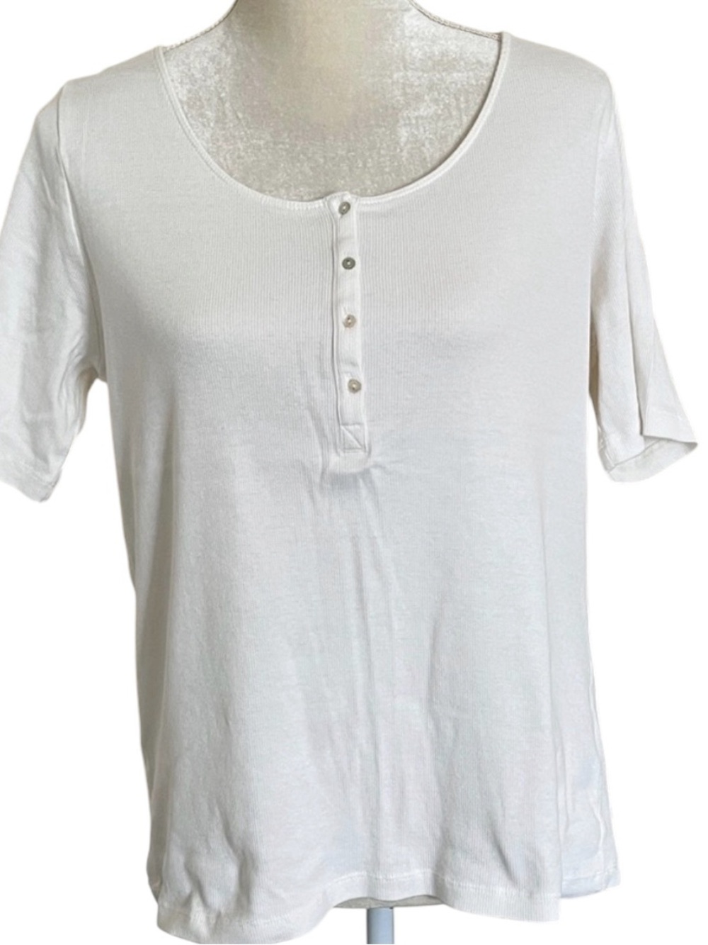 H&M Cream Henley Short Sleeve Top Womens XXL Ribbed Button Front